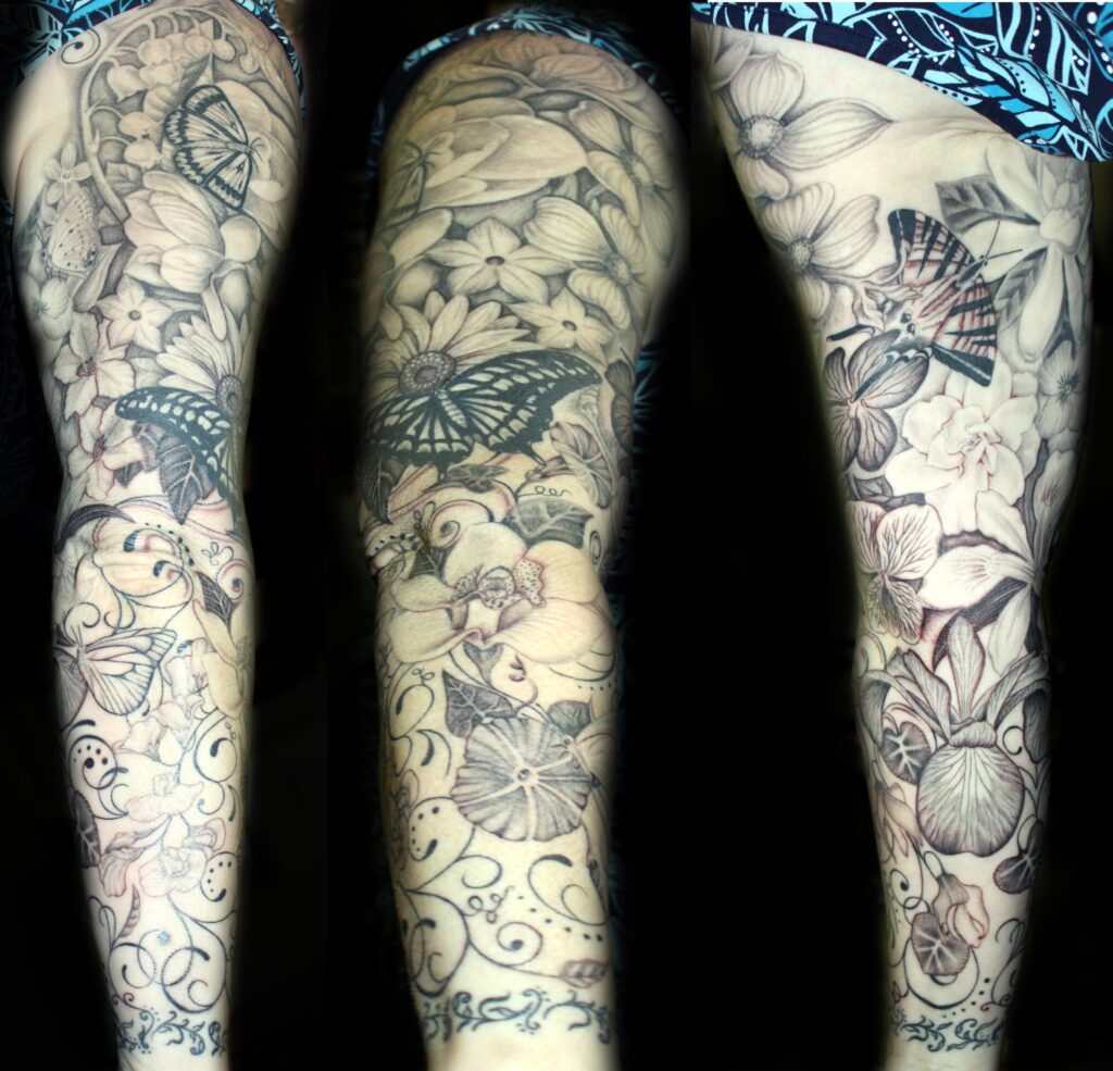 black and grey realistic flowers